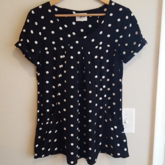 Anthropologie Holding Horses Abstractions Black & White Polka Dot Tunic Tee - Picture 1 of 9